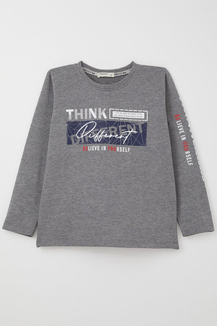 BRE Breeze Boys' Long Sleeve T-Shirt Motivation Themed Back Printed 62 Years, Dark Grey Melange - Yuriria