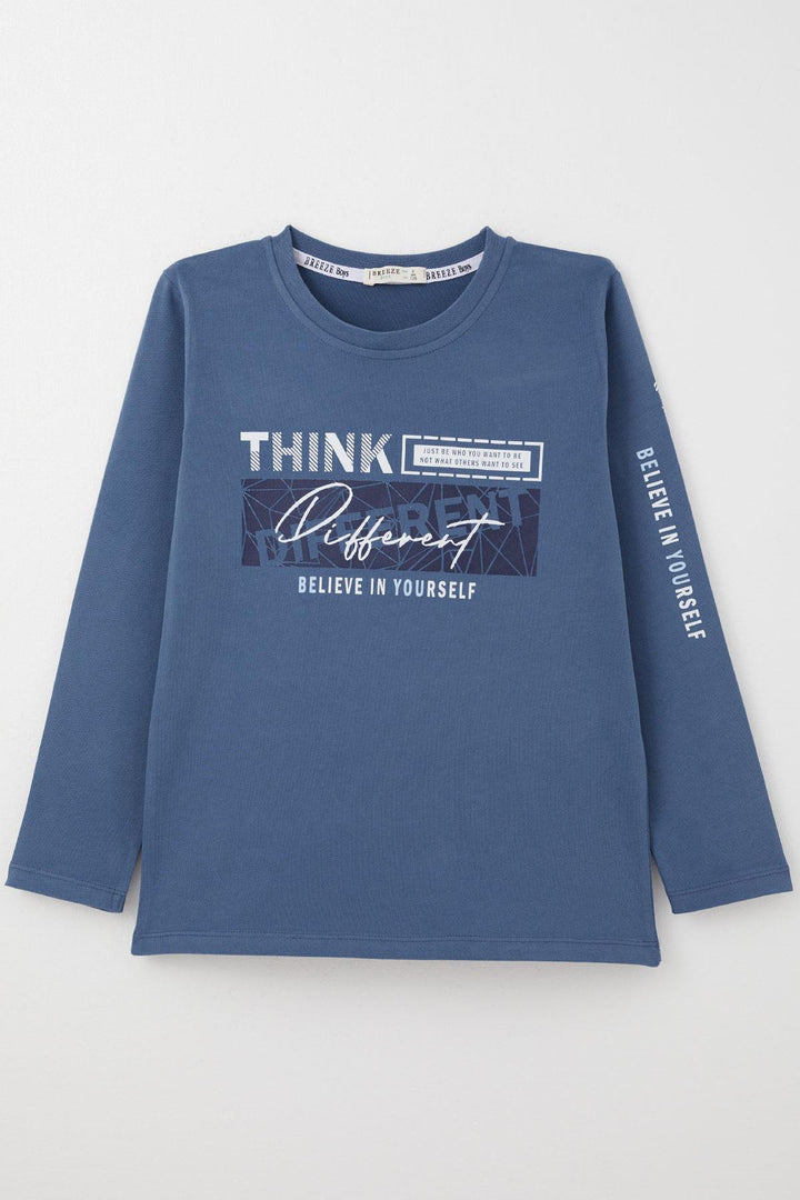 BRE Breeze Boys' Long Sleeve T-Shirt Motivation Themed Back Printed 62 Years, Indigo - Brianka