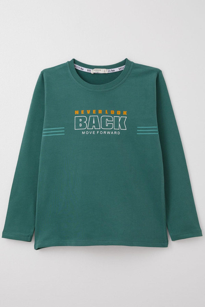 BRE Breeze Boys' Long Sleeve T-Shirt Motivation Themed & Back with Bear Print 4-8 Years, Petrol Green - Osnabrück