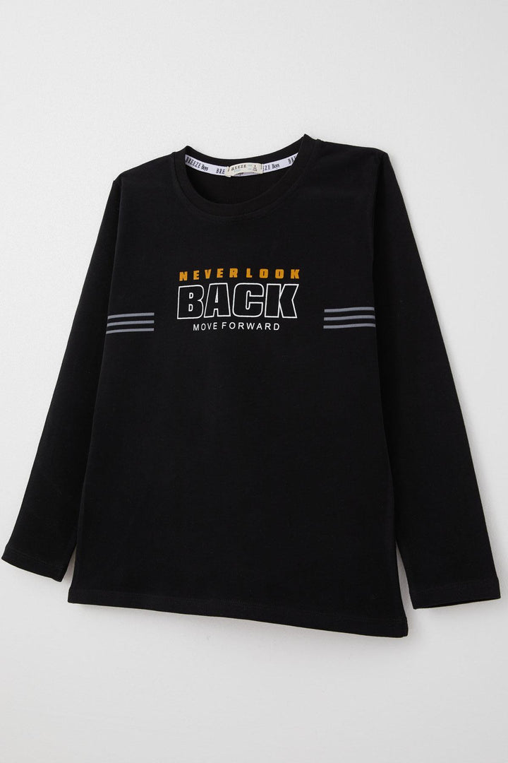 BRE Breeze Boys' Long Sleeve T-Shirt Motivation Themed & Back Printed with Bear Design 4-8 Years, Black - Vyshneve