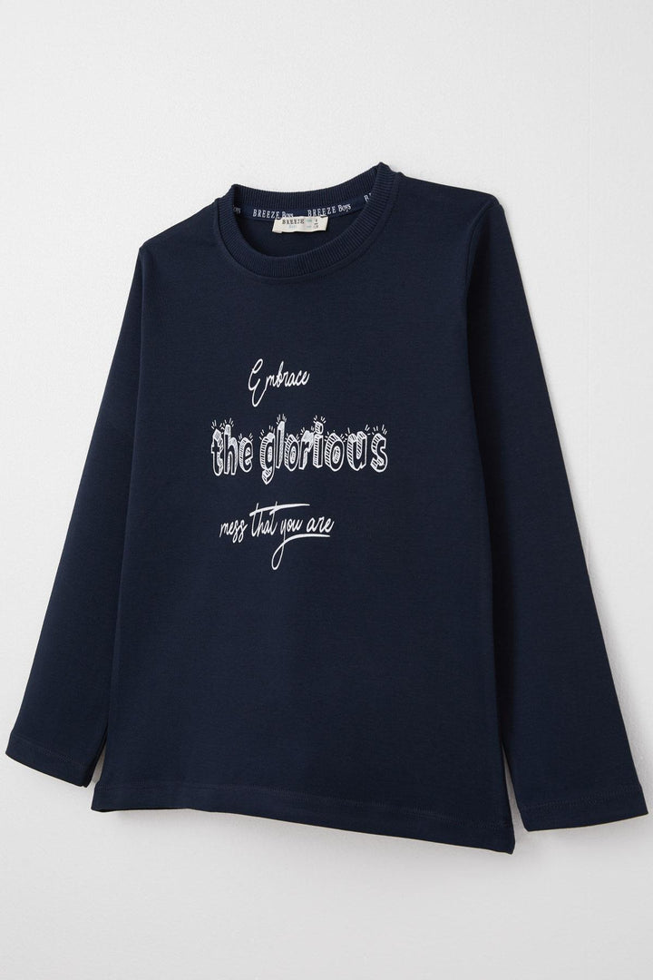 BRE Breeze Boys' Long Sleeve T-Shirt Motivation Themed Writing Printed 60 Years, Navy Blue - Pavia