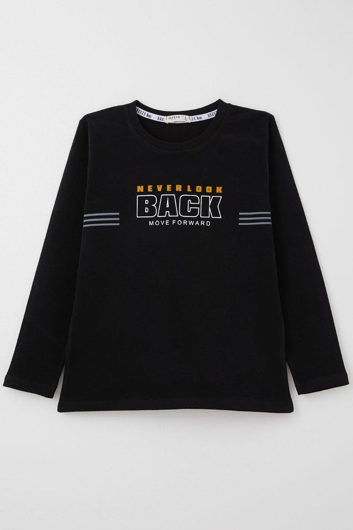 BRE Breeze Boys' Long Sleeve T-Shirt Motivation Themed & Back Printed with Bear Design 4-8 Years, Black - Vyshneve