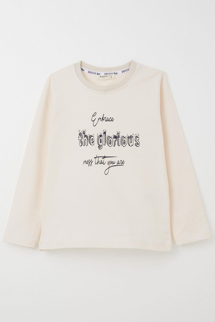 BRE Breeze Boys' Long Sleeve T-Shirt Motivation Themed Writing Printed 60 Years, Cream - Querétaro