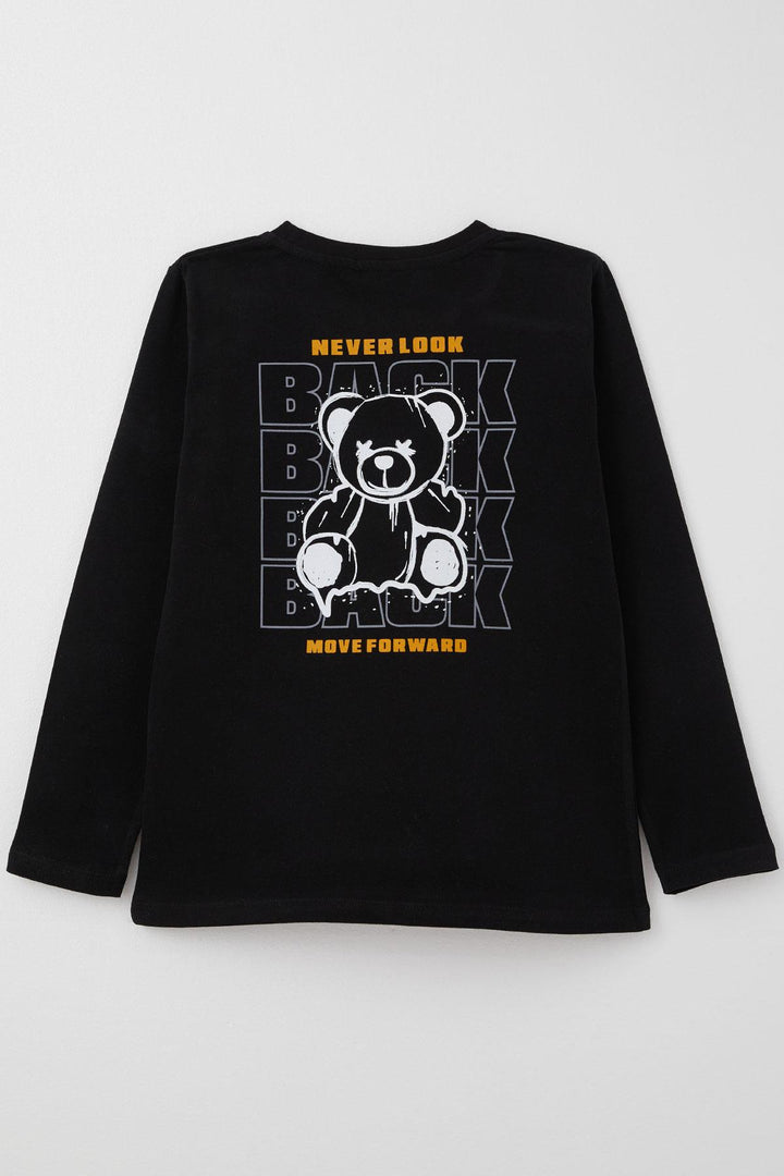 BRE Breeze Boys' Long Sleeve T-Shirt Motivation Themed & Back Printed with Bear Design 4-8 Years, Black - Vyshneve