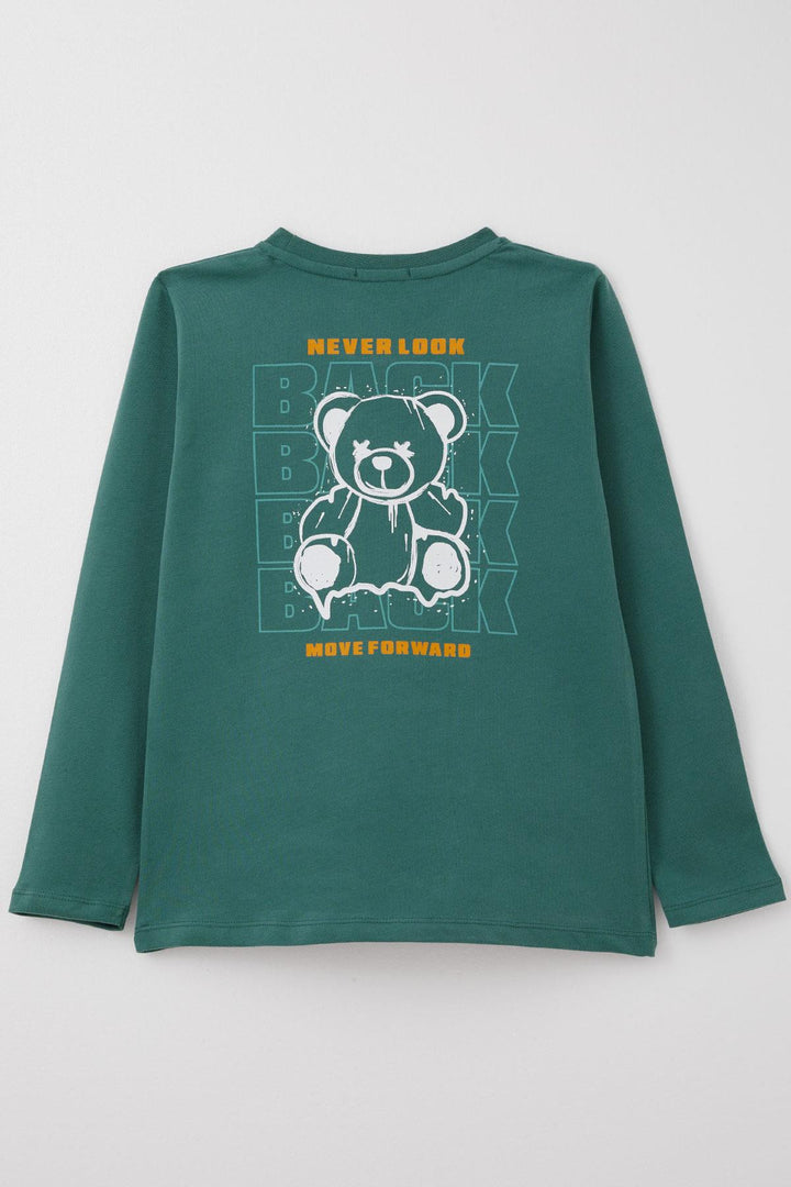 BRE Breeze Boys' Long Sleeve T-Shirt Motivation Themed & Back with Bear Print 4-8 Years, Petrol Green - Osnabrück