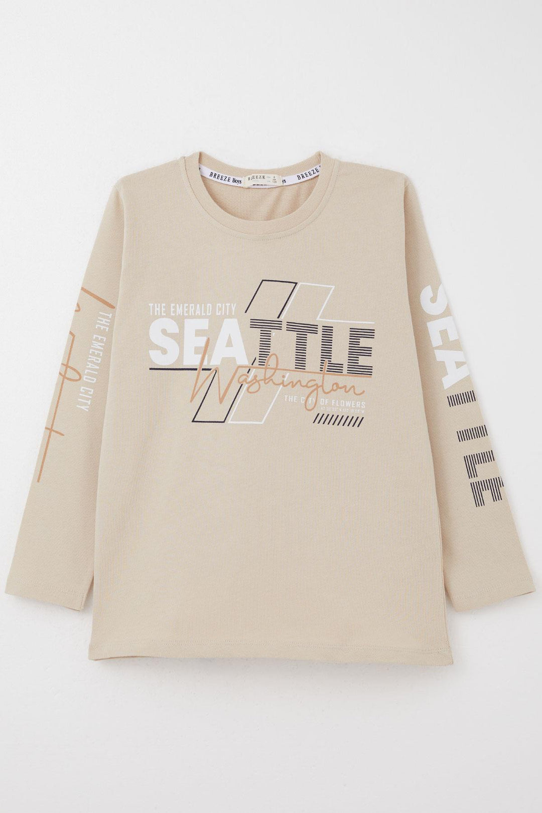 BRE Breeze Boys' Long Sleeve T-Shirt Colorful Printed Text 62 Years, Beige - Loughborough