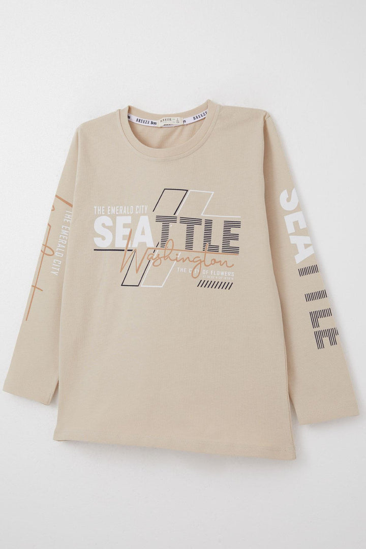 BRE Breeze Boys' Long Sleeve T-Shirt Colorful Printed Text 62 Years, Beige - Loughborough
