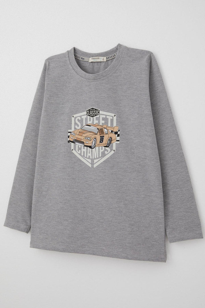 BRE Breeze Boys' Long Sleeve T-Shirt Street Champion Car Printed 4-8 Years, Grey Melange - Reus