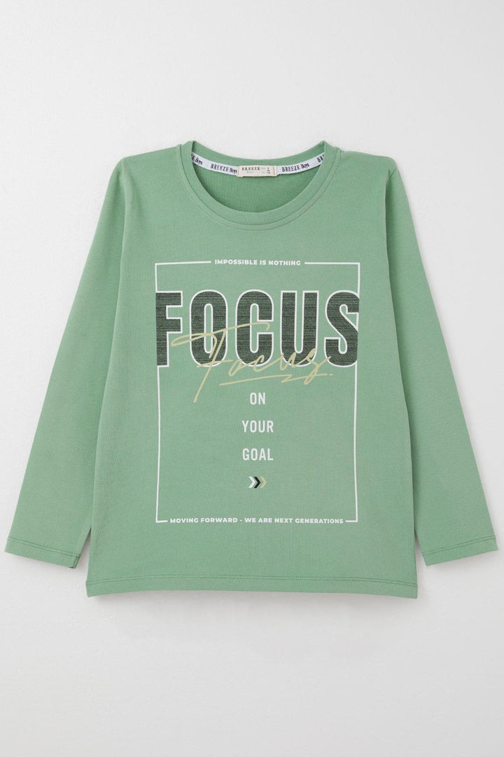BRE Breeze Boys' Long Sleeve T-Shirt with Slogan Themed Print, 62 Years, Mint Green. - Pine Bluff