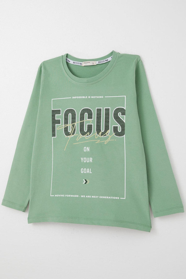 BRE Breeze Boys' Long Sleeve T-Shirt with Slogan Themed Print, 62 Years, Mint Green. - Pine Bluff