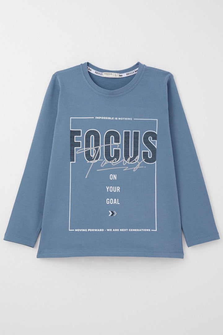 BRE Breeze Boys' Long Sleeve T-Shirt with Slogan Themed Print, 62 Years, Indigo - Banbury
