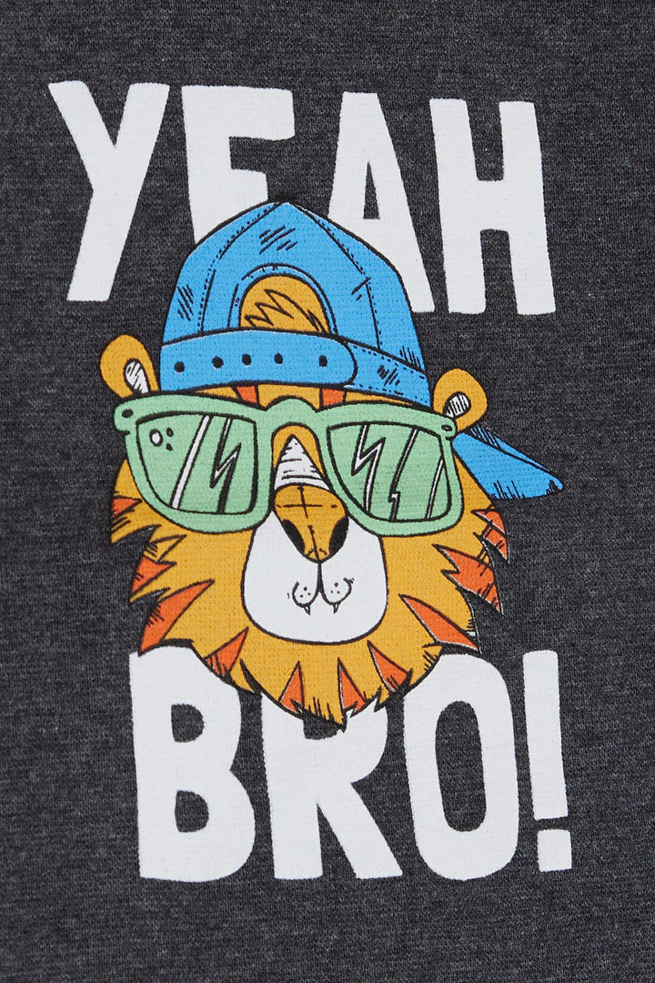 BRE Breeze Girls & Boys Boys Long Sleeve T-Shirt with Cool Lion Printed Hat, 1-4 Years, Dark Grey Melange - San Adrián de Besós