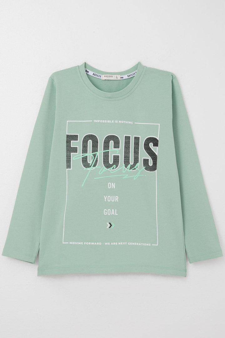 BRE Breeze Boys' Long Sleeve T-Shirt with Slogan Themed Print, 62 Years, Aqua Green - Adelanto