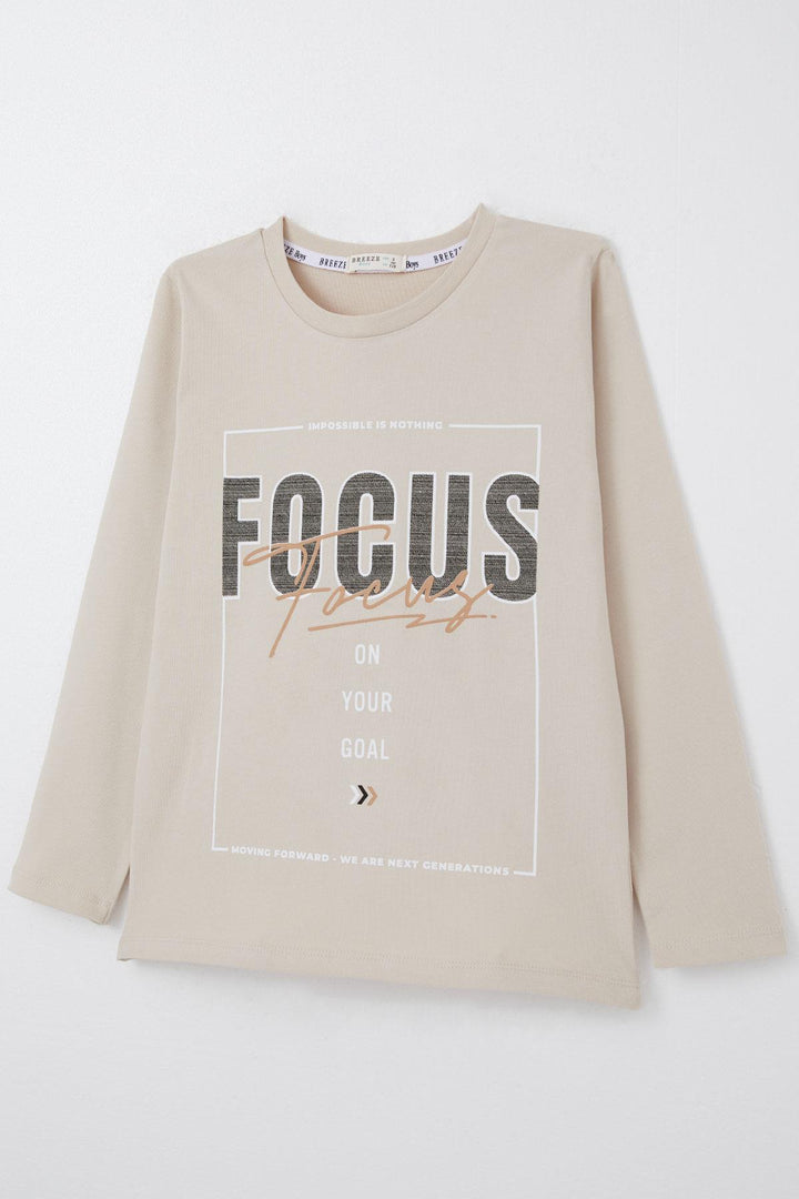 BRE Breeze Boys' Long Sleeve T-Shirt Slogan Themed Writing Printed 62 Years, Beige - Media
