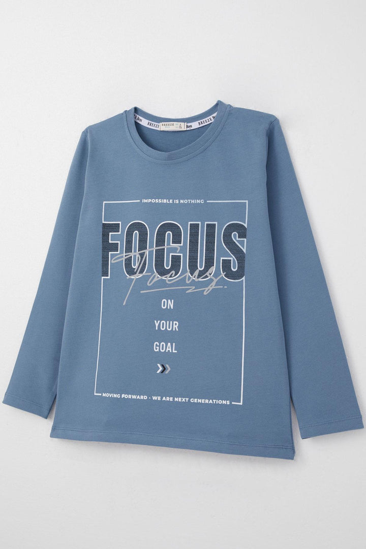 BRE Breeze Boys' Long Sleeve T-Shirt with Slogan Themed Print, 62 Years, Indigo - Banbury