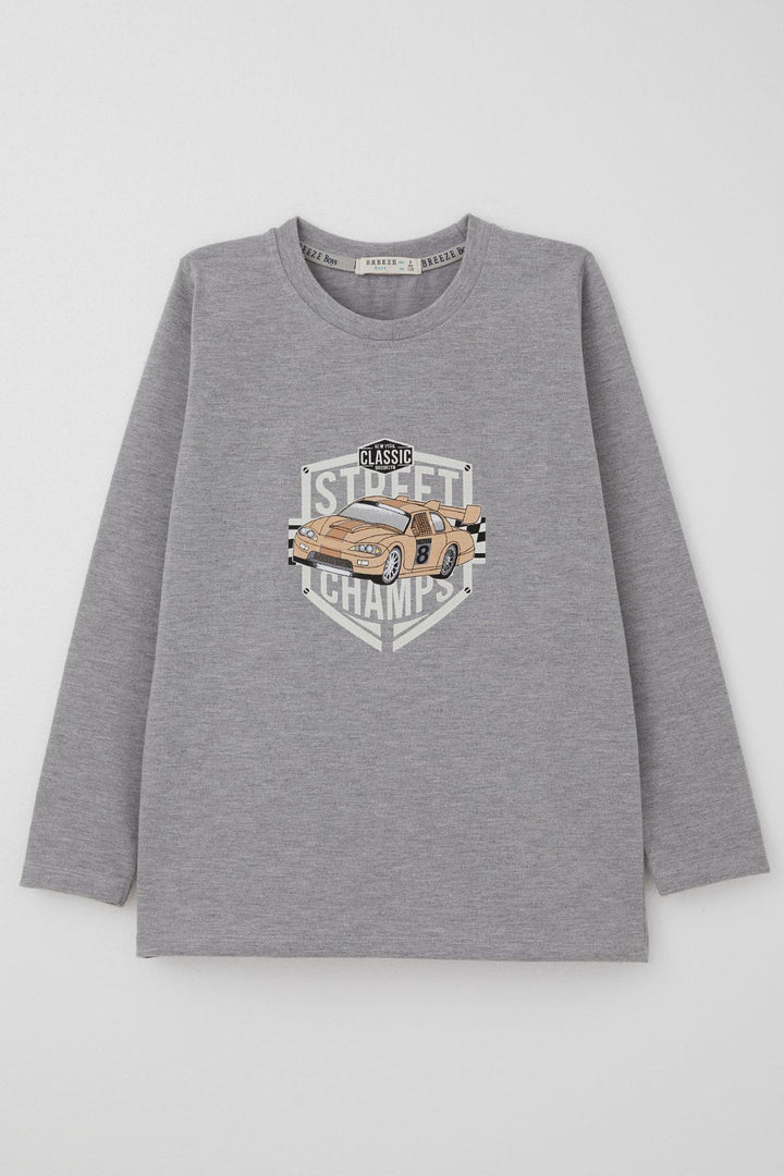 BRE Breeze Boys' Long Sleeve T-Shirt Street Champion Car Printed 4-8 Years, Grey Melange - Reus