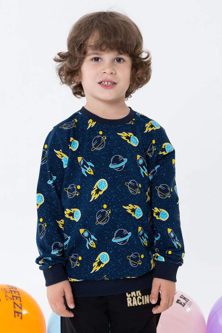 BRE Breeze Boys' Long Sleeve T-Shirt Space Themed 4-8 Years, Navy Blue - Waterbury