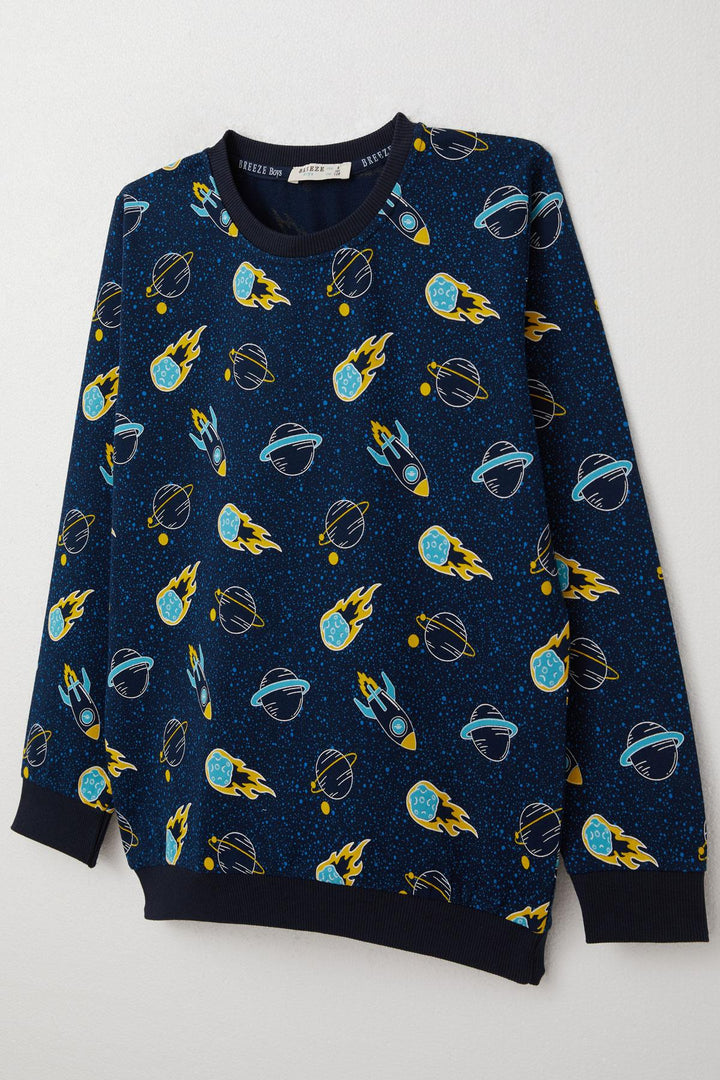 BRE Breeze Boys' Long Sleeve T-Shirt Space Themed 4-8 Years, Navy Blue - Waterbury