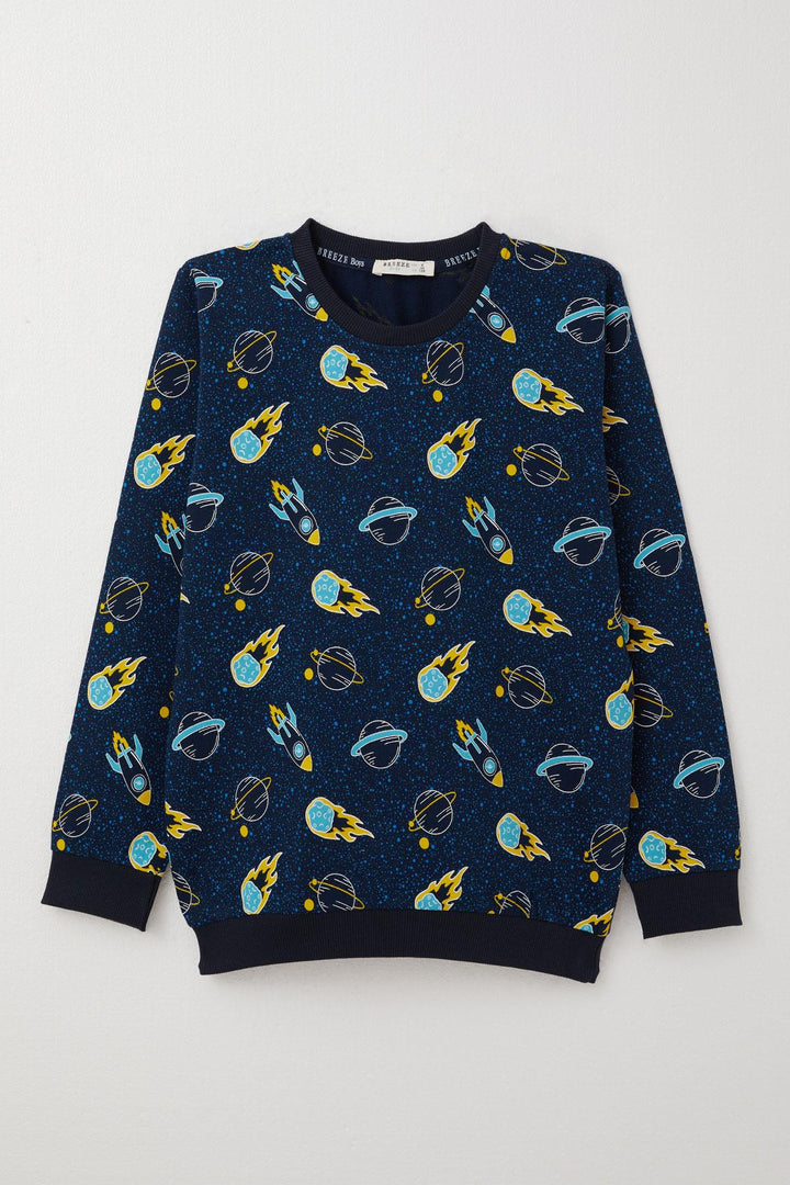 BRE Breeze Boys' Long Sleeve T-Shirt Space Themed 4-8 Years, Navy Blue - Waterbury