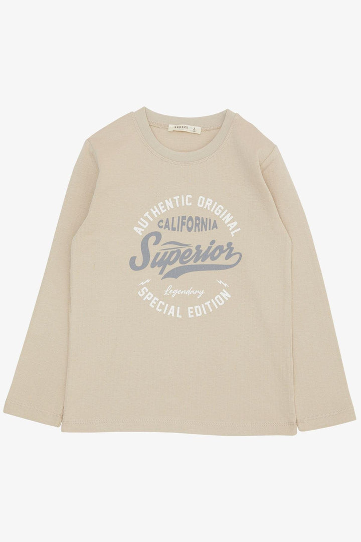 BRE Breeze Boys' Long Sleeve T-Shirt Printed with Text, 62 Years, Beige - Mulhouse