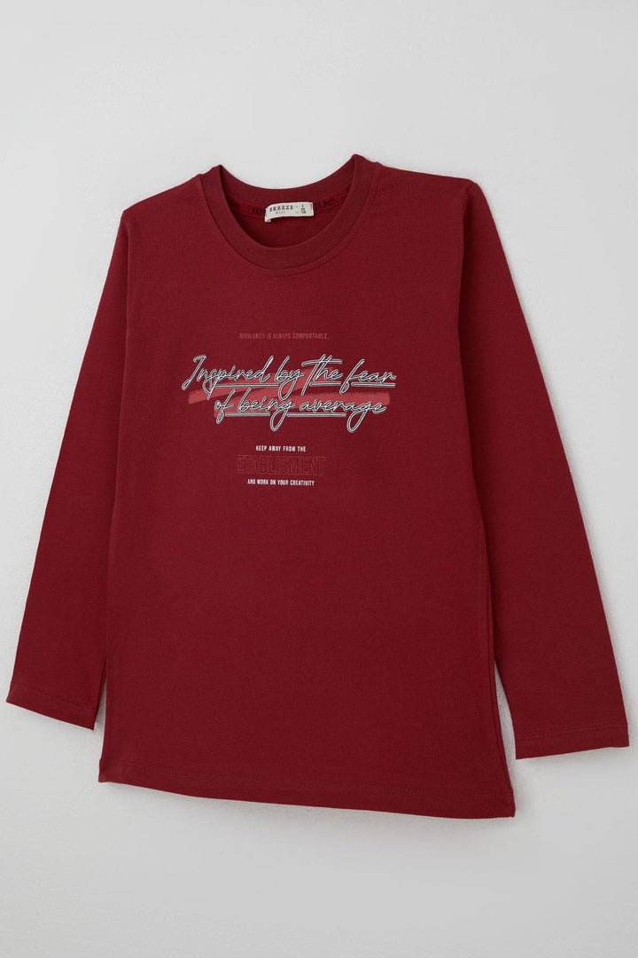 BRE Breeze Erkek Çocuk Uzun Kollu Tişört Yazı Baskılı 84 Yaş, Bordo - San Sebastián de los Reyes