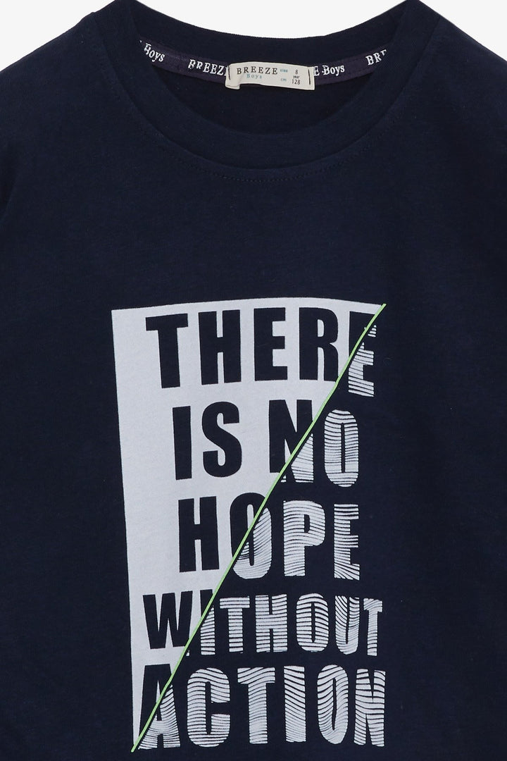 BRE Breeze Boys' Long Sleeve T-Shirt Printed with Text, 62 Years, Navy Blue - Bad Salzuflen