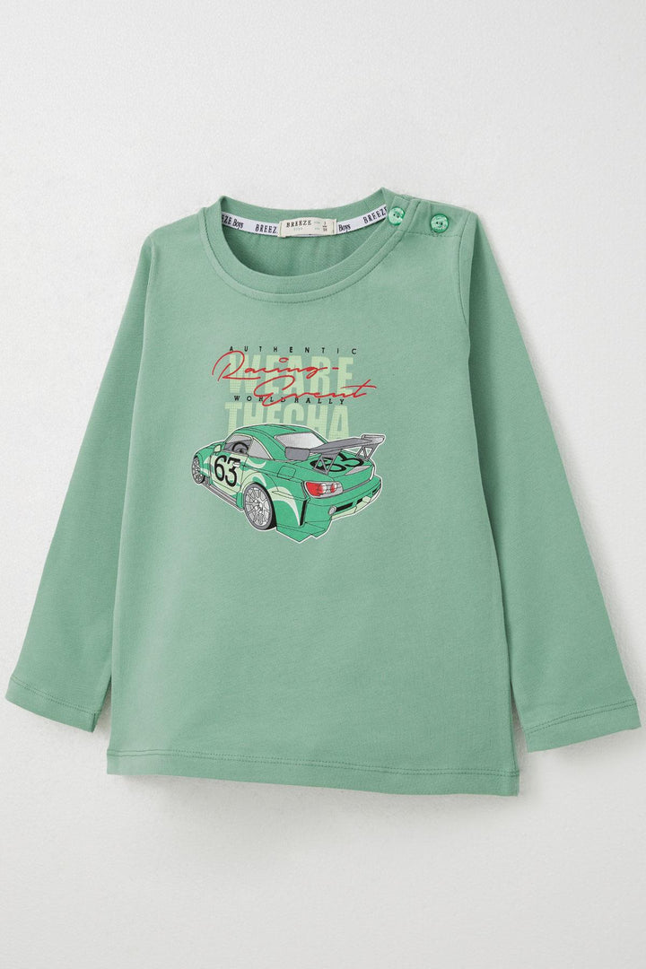 BRE Breeze Boys' Long Sleeve T-Shirt with Race Car Print 1.5-5 Years, Mint Green - Dundee