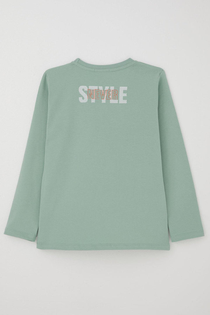 BRE Breeze Boys' Long Sleeve T-Shirt with Printed Text, 62 Years, Aqua Green - Rosenberg
