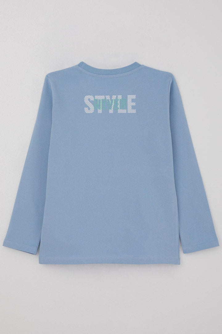 BRE Breeze Boys' Long Sleeve T-Shirt Printed with Text, 62 Years, Light Blue - Appleton