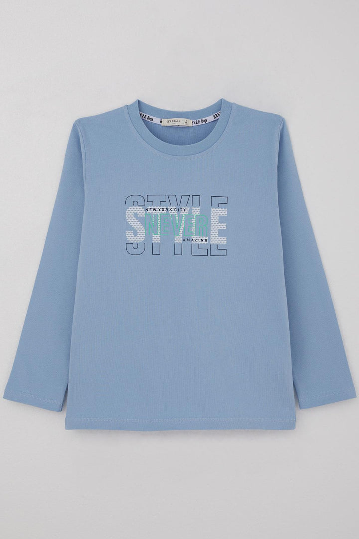 BRE Breeze Boys' Long Sleeve T-Shirt Printed with Text, 62 Years, Light Blue - Appleton