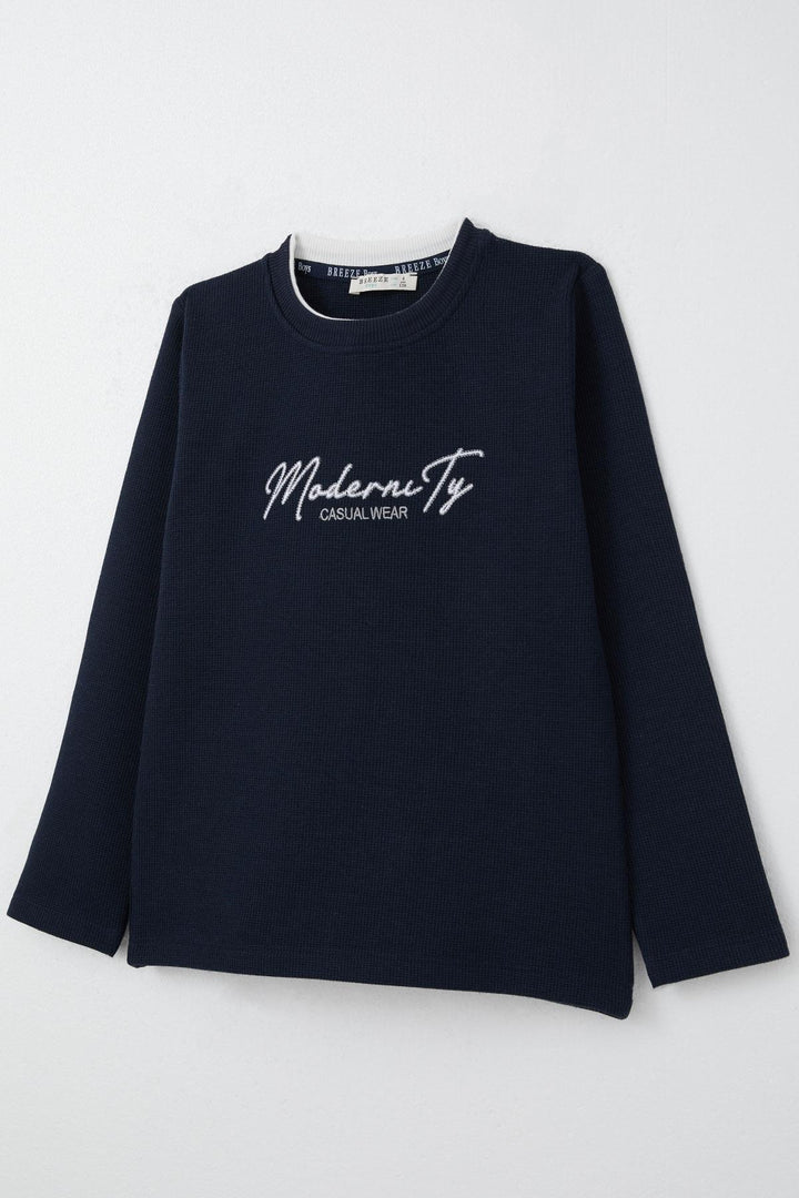 BRE Breeze Boys' Long Sleeve T-Shirt with Embroidered Writing, 84 Years, Navy Blue - Gallarate