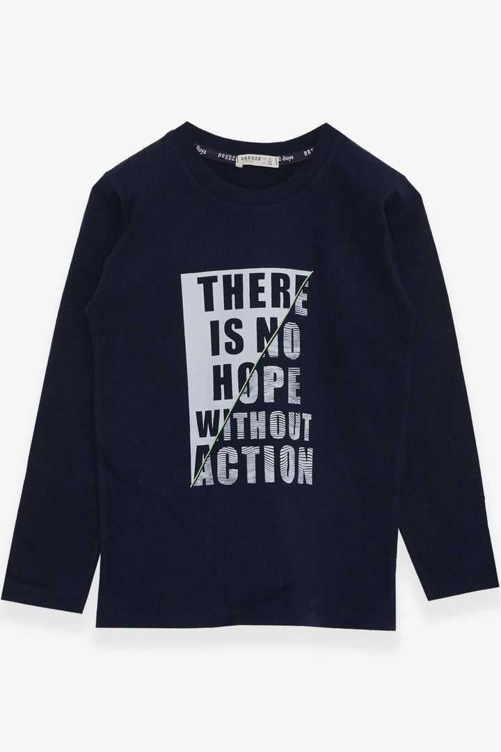 BRE Breeze Boys' Long Sleeve T-Shirt Printed with Text, 62 Years, Navy Blue - Bad Salzuflen
