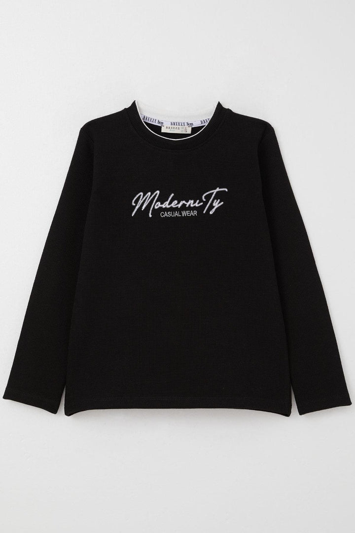 BRE Breeze Boys' Long Sleeve T-Shirt with Embroidered Writing, 84 Years, Black - Melbourne