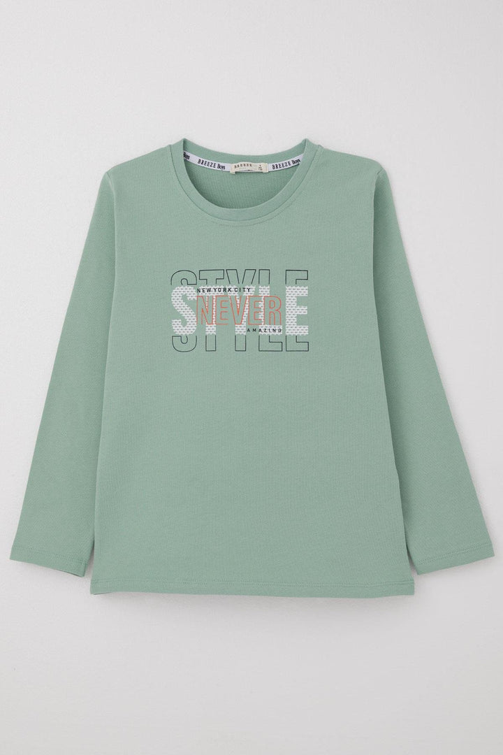 BRE Breeze Boys' Long Sleeve T-Shirt with Printed Text, 62 Years, Aqua Green - Rosenberg