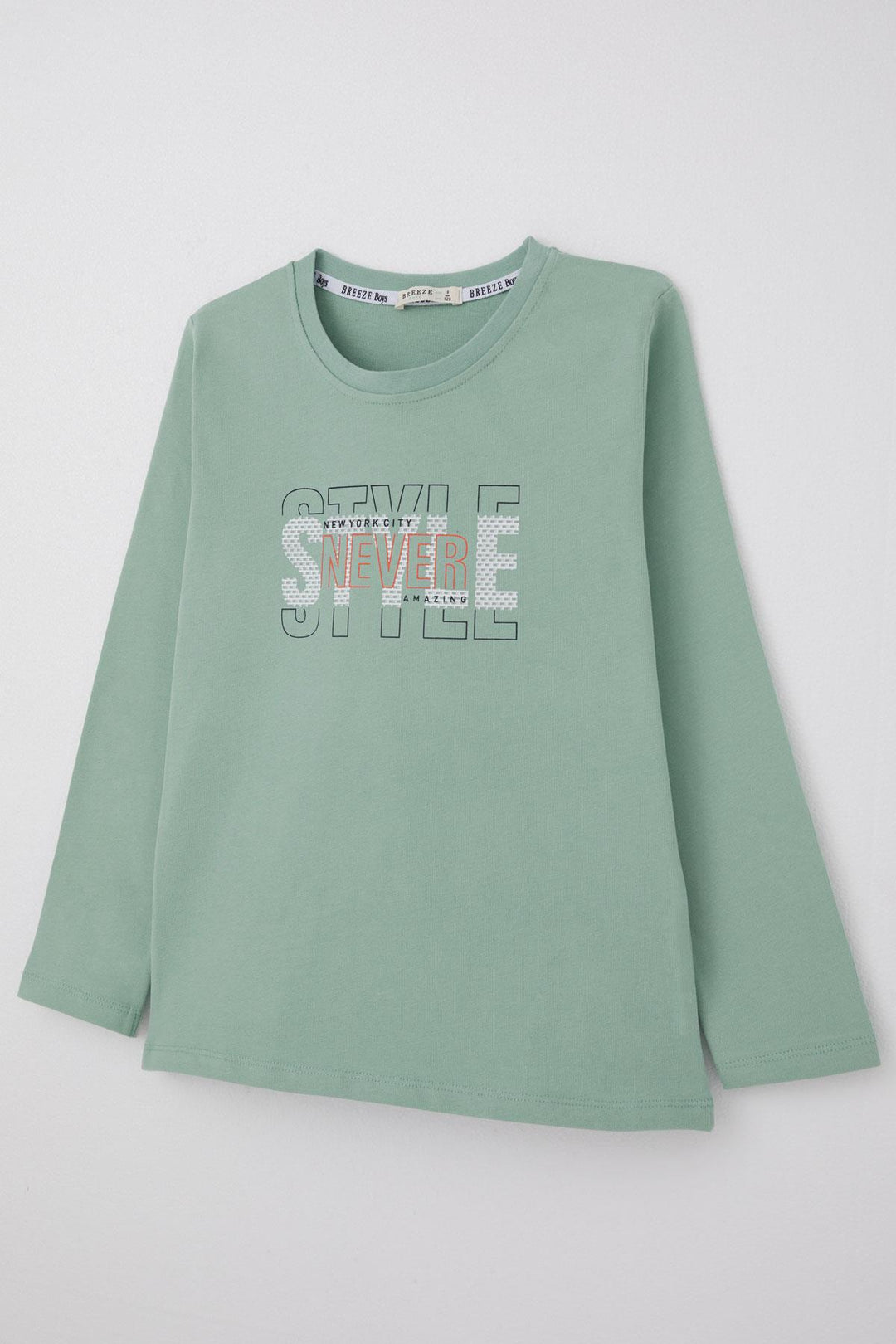 BRE Breeze Boys' Long Sleeve T-Shirt with Printed Text, 62 Years, Aqua Green - Rosenberg