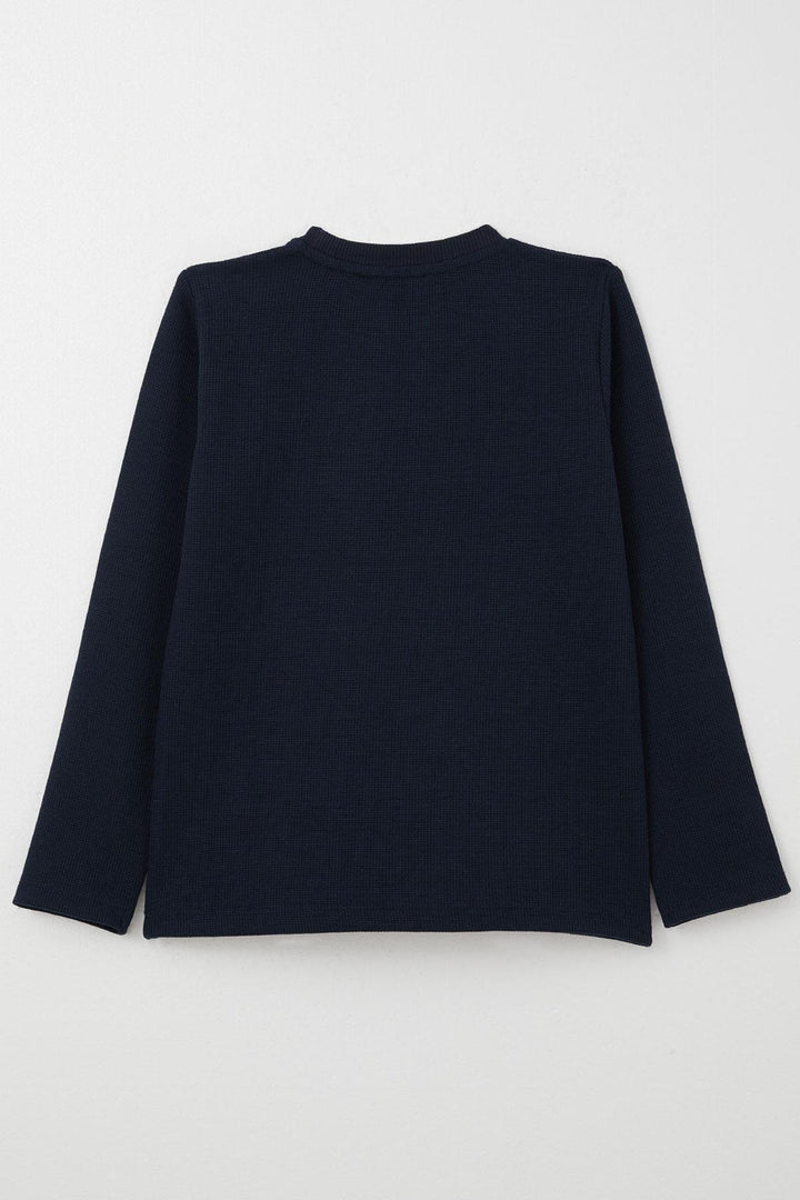 BRE Breeze Boys' Long Sleeve T-Shirt with Embroidered Writing, 84 Years, Navy Blue - Gallarate