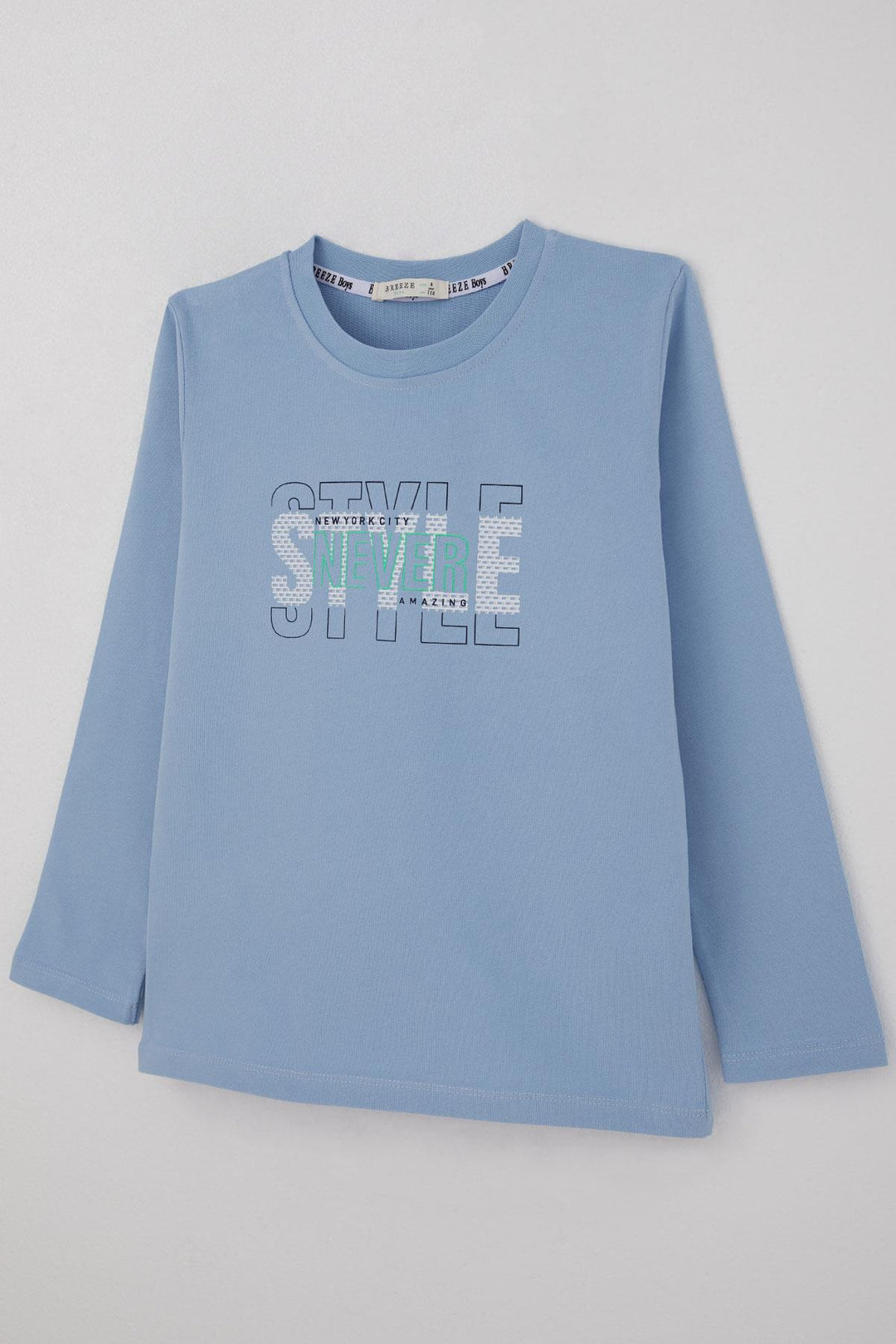 BRE Breeze Boys' Long Sleeve T-Shirt Printed with Text, 62 Years, Light Blue - Appleton