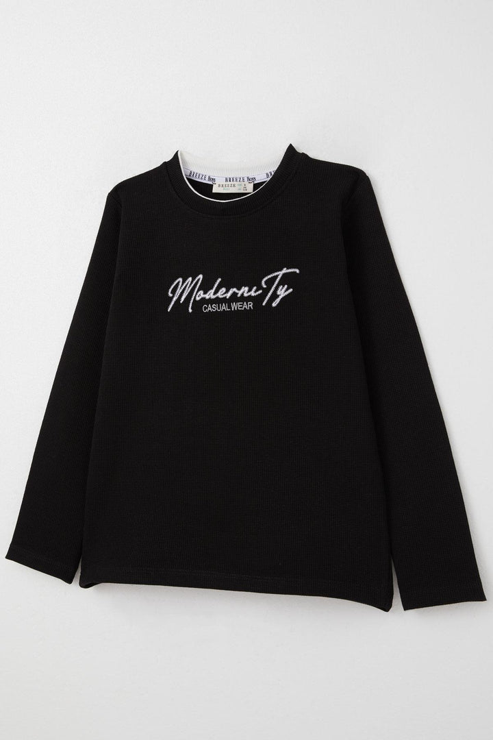 BRE Breeze Boys' Long Sleeve T-Shirt with Embroidered Writing, 84 Years, Black - Melbourne