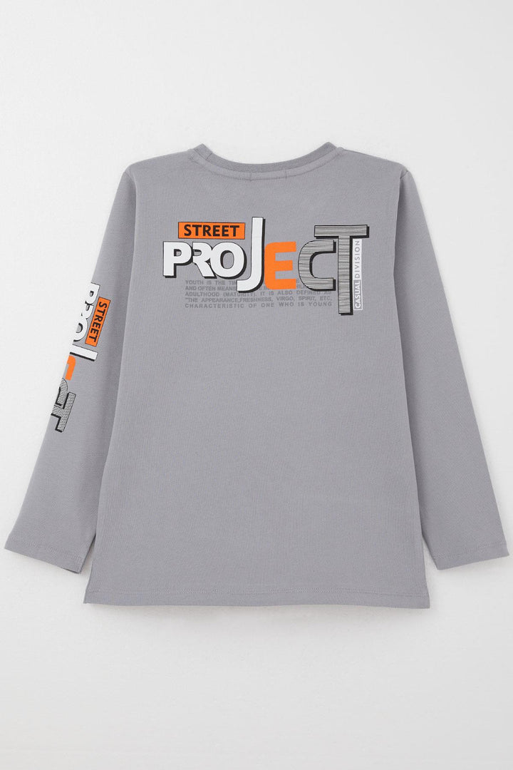 BRE Breeze Boys' Long Sleeve T-Shirt Printed with Text, 62 Years, Grey - Bell Gardens