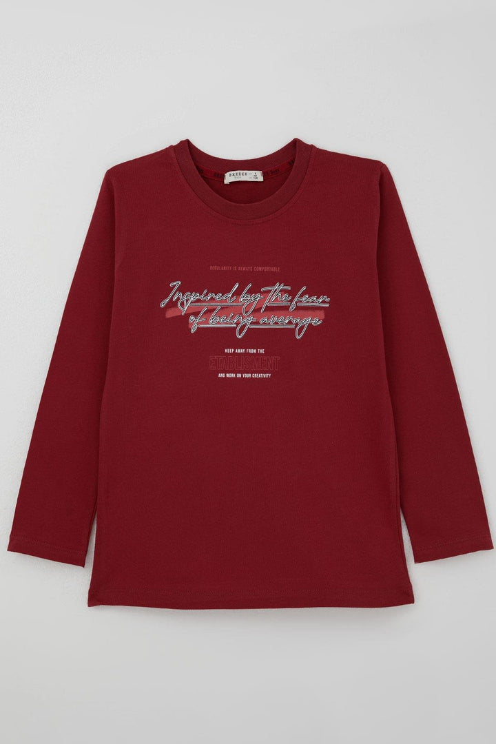 BRE Breeze Erkek Çocuk Uzun Kollu Tişört Yazı Baskılı 84 Yaş, Bordo - South Miami Heights