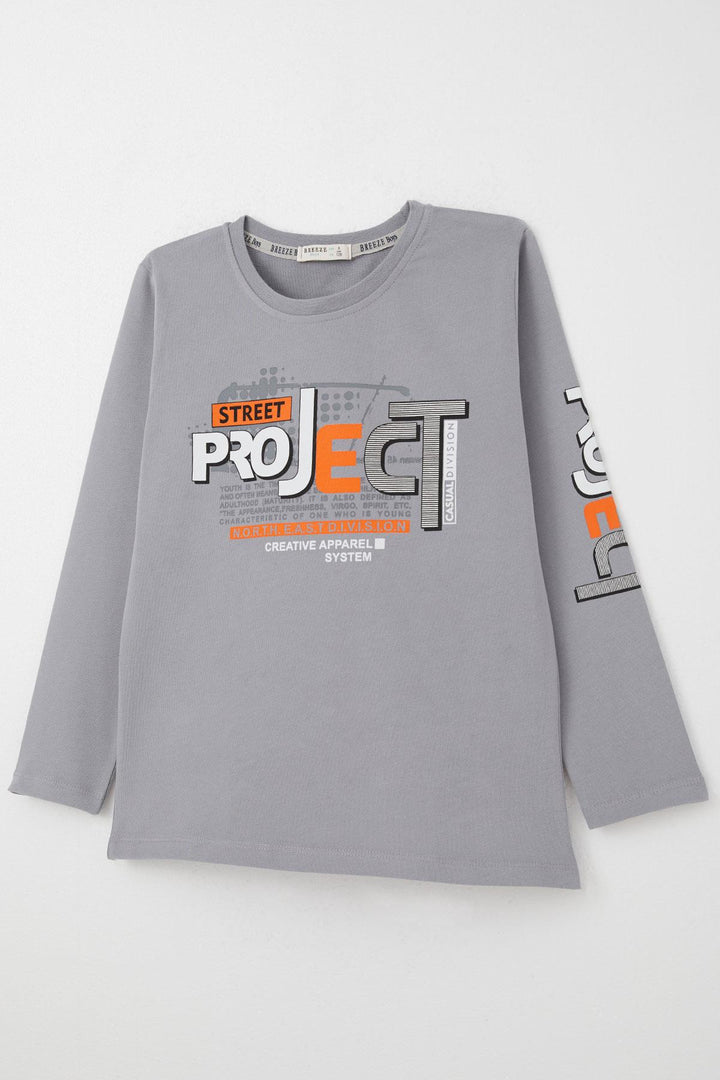BRE Breeze Boys' Long Sleeve T-Shirt Printed with Text, 62 Years, Grey - Bell Gardens