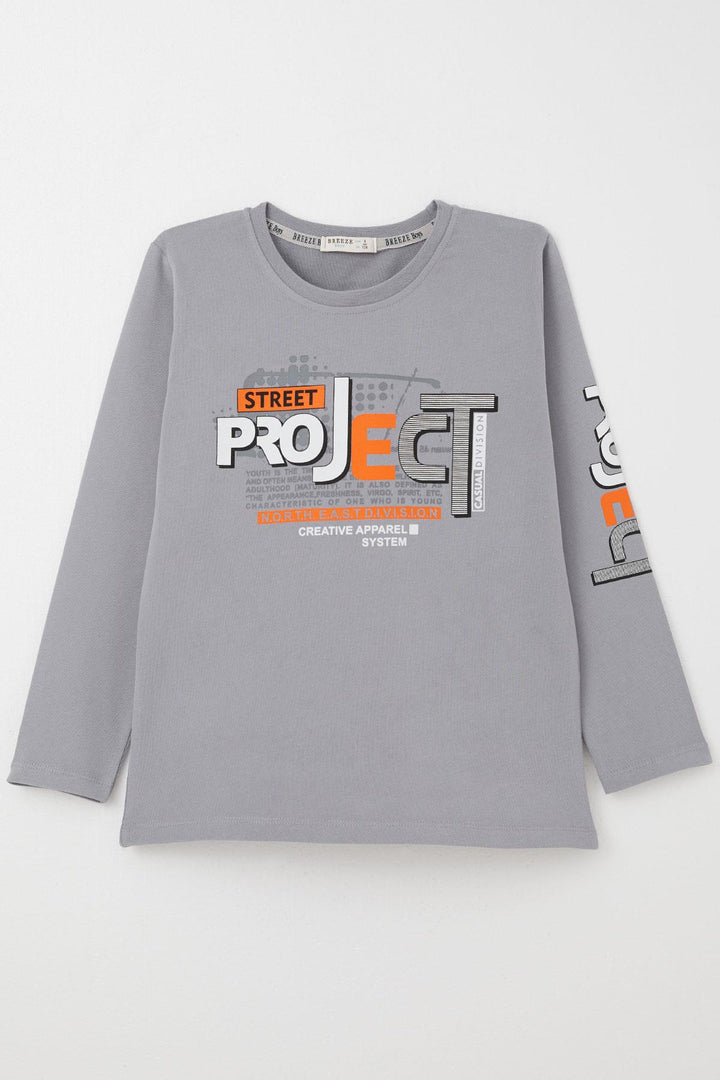 BRE Breeze Boys' Long Sleeve T-Shirt Printed with Text, 62 Years, Grey - Bell Gardens