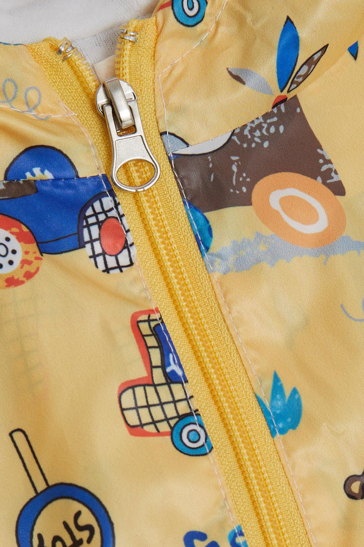 BRE Breeze Boys' Raincoat Friendship Themed Animal Patterned 1-6 Years, Mustard Yellow - Vasto