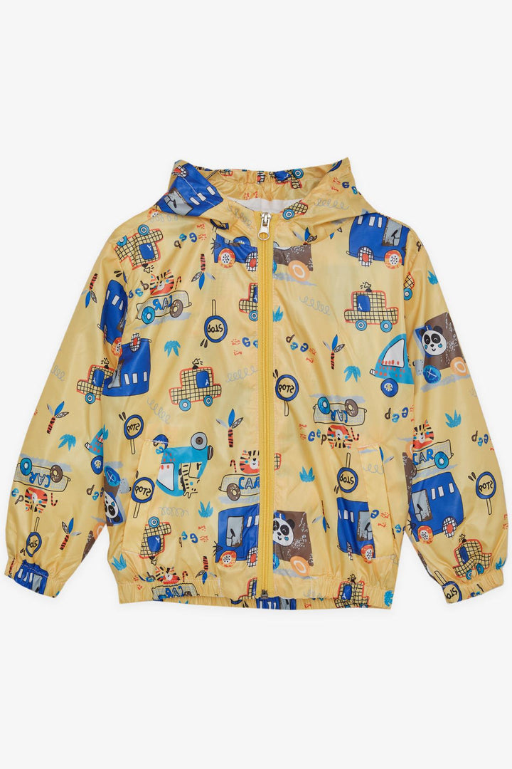 BRE Breeze Boys' Raincoat Friendship Themed Animal Patterned 1-6 Years, Mustard Yellow - Vasto