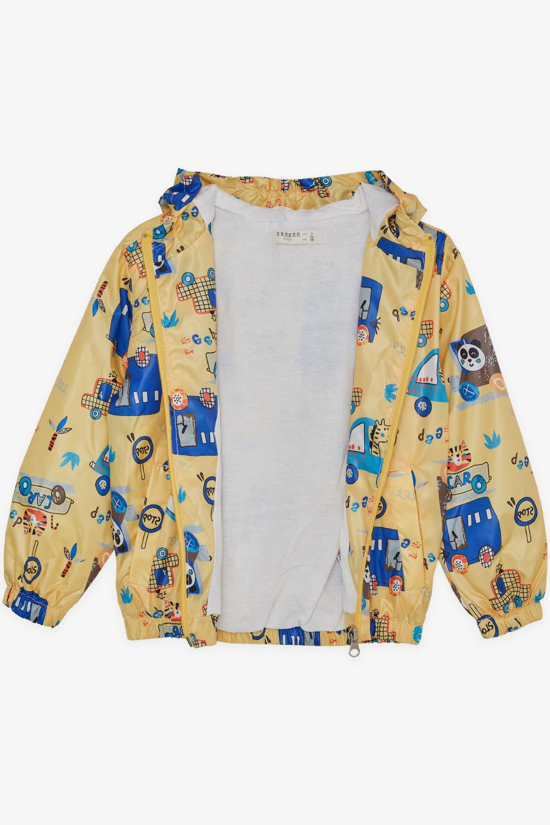 BRE Breeze Boys' Raincoat Friendship Themed Animal Patterned 1-6 Years, Mustard Yellow - Vasto