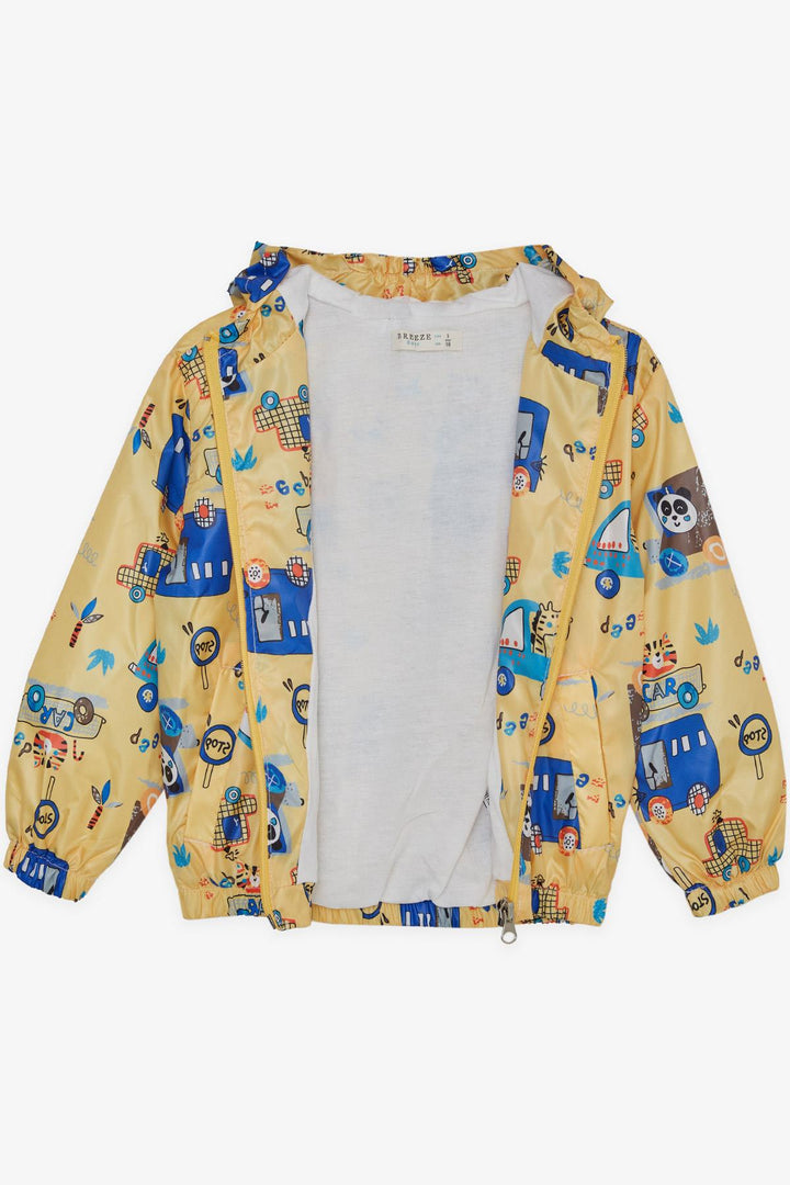 BRE Breeze Boys' Raincoat Friendship Themed Animal Patterned 1-6 Years, Mustard Yellow - Vasto