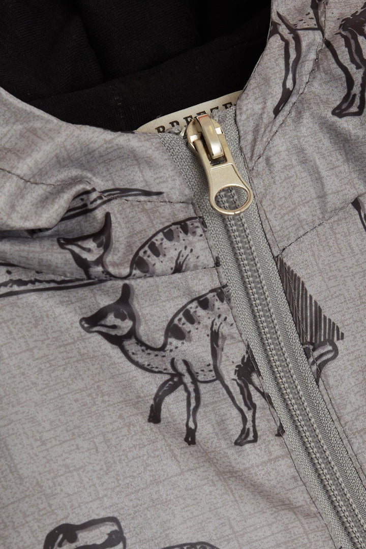 BRE Breeze Boys' Raincoat Strong Dinosaur Patterned 1-6 Years, Smoke Melange - Los Palacios y Villafranca