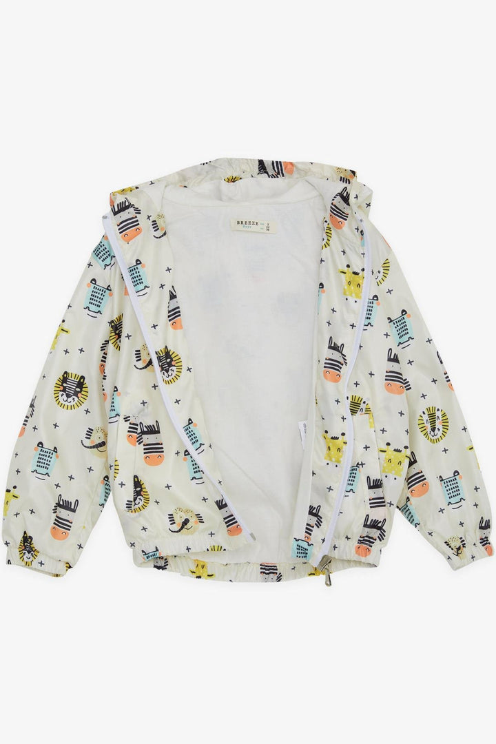 BRE Breeze Boys' Raincoat with Animal Pattern, 1-5 Years, Cream - Greenfield