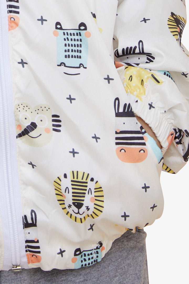 BRE Breeze Boys' Raincoat with Animal Pattern, 1-5 Years, Cream - Greenfield