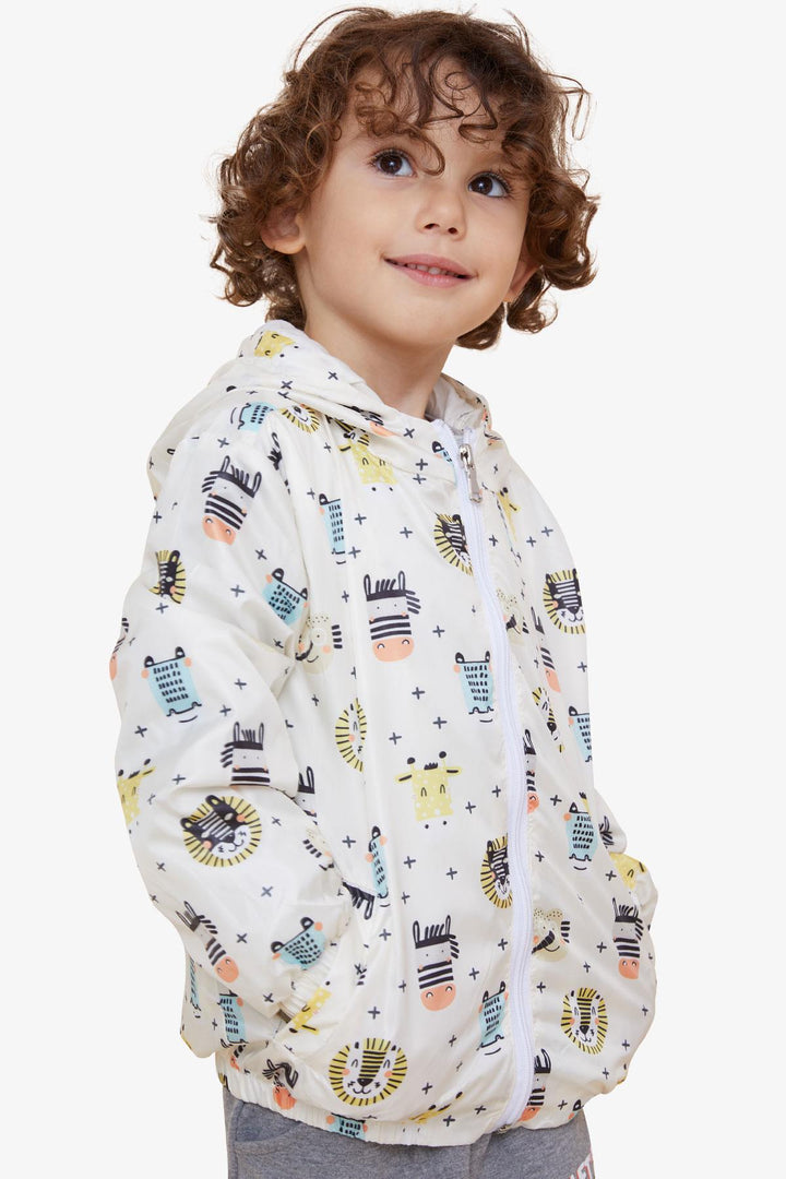 BRE Breeze Boys' Raincoat with Animal Pattern, 1-5 Years, Cream - Greenfield